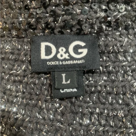 Dolce & Gabbana grey knit sequin cropped cardigan w/houndstooth pockets size L - Picture 5 of 7